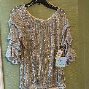 CeCe Silver Sequin Women's Top